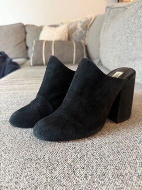 Steve Madden Black Suede Block Heel Mules